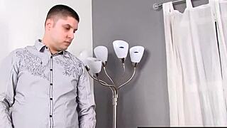 Cuckold, sit aside and watch me take this monster BBC, says blonde wife Lya Pink in skirt, giving blowjob and getting facial in interracial action?