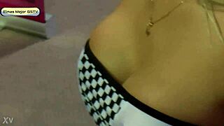 Blonde russian girl flashes panties in upskirt view while wearing skirt for teasing fun