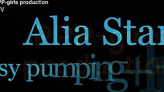 pumped lips of alia star get first pussy pumping with squirting. she sucks monster cock outdoors leading to wet fucking and creampie orgasm.