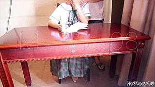 Petite Filipina teen fucked hard while doing homework with cumshot