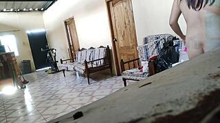 woman resting on sofa gets surprised by roommate for intimate encounter