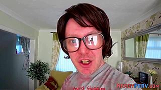 Big tit slut, swallow that nerds dick now!