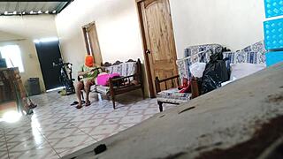 woman resting on sofa gets surprised by roommate for intimate encounter