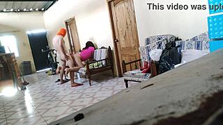 woman resting on sofa gets surprised by roommate for intimate encounter