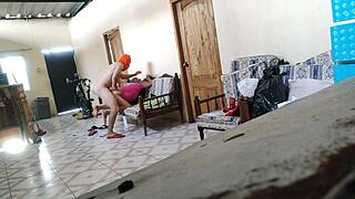 woman resting on sofa gets surprised by roommate for intimate encounter