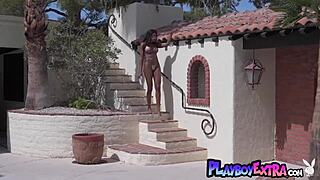 ebony teen 18+ amber rose strips off tiny bikini outdoors and cools down naked