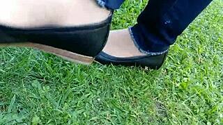 I adore shoeplay and dipping in these tan nylons and flats, feeling every sensual moment