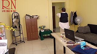 Is yoga in the office getting too steamy with Regina Noir's wet pussy and tight panties?