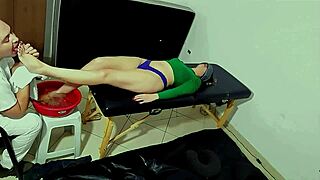 Hey, after the foot bath and massage, he sucked her feet and came on her toes?