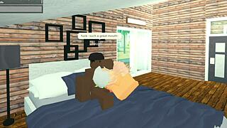 the blonde roblox slut eagerly deepthroats a massive big black cock in intense interracial face fucking