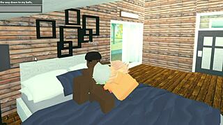 the blonde roblox slut eagerly deepthroats a massive big black cock in intense interracial face fucking