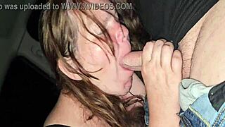 Redhead moans loudly while giving passionate blowjob after concert ends.