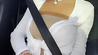i feel so naughty using vibrator on my shaved pussy while sitting in car on public road