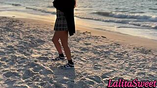 What if a delicious latina teases you on the beach showing tight wet pussy for outdoor cum inside?