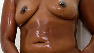 Sexy Ebony Masseuse Gets Horny Rubbing Black Clit Pussy in Shower!