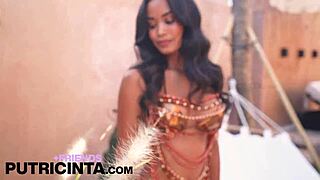 Horny asian babe Putri Cinta shows off her huge tits