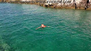 blue water and a naked girl