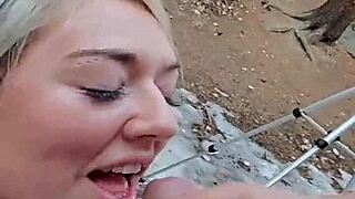 public fuck ends with cumshot facial after doggystyle action outdoors