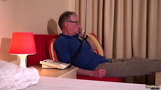 gorgeous blonde teen contrasts with old man fucking to intense orgasm in hotel