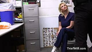 Big tit thief nurse blows officer's monster cock after getting busted in hospital hidden cam action!