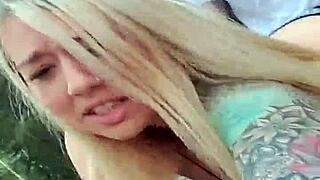 public fuck ends with cumshot facial after doggystyle action outdoors