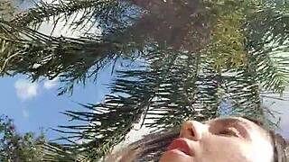 latina finds a beautiful spot outdoors after shopping to masturbate and squirt