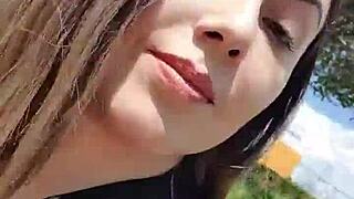 latina finds a beautiful spot outdoors after shopping to masturbate and squirt