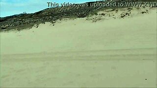 Guy on nude beach gets wild and spills tons of milk in amateur action