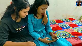 Oh wow! Best threesome with Rahul fucking girlfriend and wife on bed together for dirty group fun?