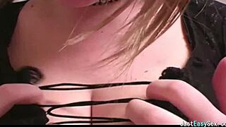 pigtailed brunette teases big tits solo.