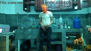 Oh wow, watch this 25-year-old man with a BIG PENIS go from flaccid to erect masturbating in the kitchen!