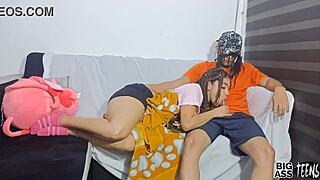 College Girl's Innocent Sofa Anal with Older Guy