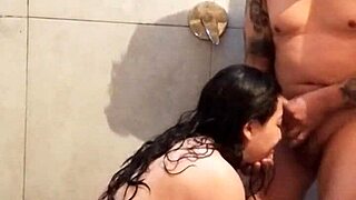 The best friend of my husband surprised me and got into the shower with me he made me suck his cock and he threw his cum on my face