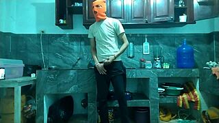 Oh wow, watch this 25-year-old man with a BIG PENIS go from flaccid to erect masturbating in the kitchen!