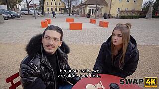 monster cock in first time threesome with bisexual swingers sharing wife in early morning pickup