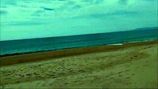 Guy on nude beach gets wild and spills tons of milk in amateur action