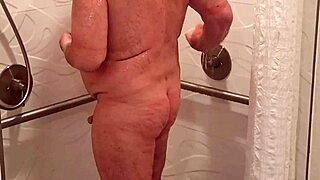 raw older man taking sexy shower in bathroom solo