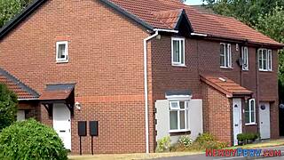 This busty Brit casually tricks a dweeb into some head action during a wild encounter