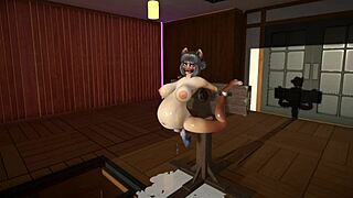 the furry cat plays with dildos leading to a wild cum inflation scene in toys fun