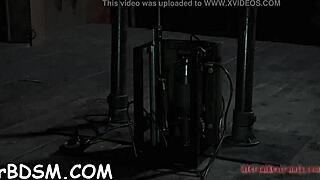 Nasty playgirl torments her tight pussy with shocking sex toys and jug weights