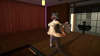 the furry cat plays with dildos leading to a wild cum inflation scene in toys fun