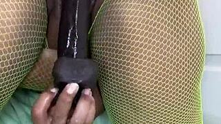 Nasty 59 year old mature woman pounding herself with thick chocolate dildo! So wild.