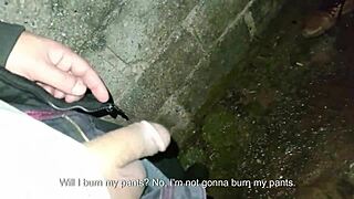 couple peeing and having sex in public behind the church with flashing and blowjob