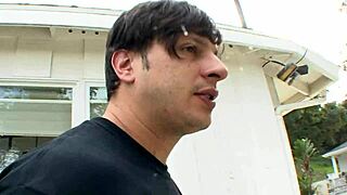 Horny 19 year old brunette contrasts shaved pussy with deepthroat blowjob leading to creampie in doggystyle