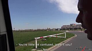 Hey horny blondie, suck my cock then ride doggystyle for cum on tits in the car.