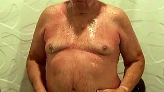 raw older man taking sexy shower in bathroom solo
