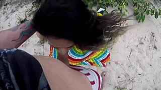 Hidden Blowjob In The Dunes With Tight Pussy Creampie