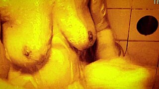 sexy milf relaxes in wet slow motion shower showing ass and tits solo