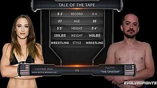 Cheyenne Jewel naked wrestling a guy and dominating him with surprising twists