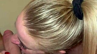 Sexy and cute blonde with big natural tits gives blowjob and gets fucked doggystyle